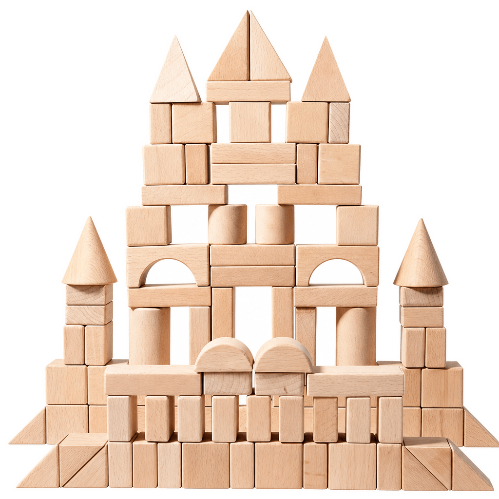 Enfant jouant avec un ensemble de blocs de construction en bois