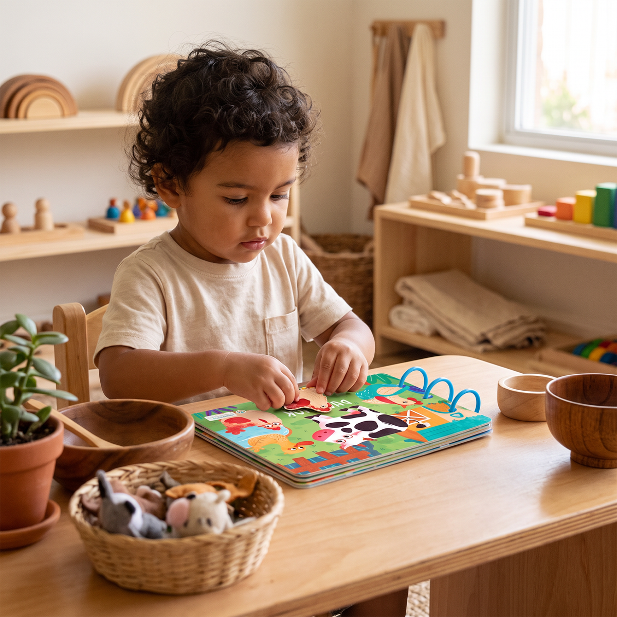 Vue intérieure du livre Montessori avec des illustrations de professions