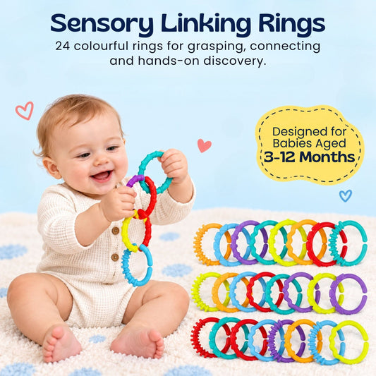 Anneaux de préhension multicolores pour bébé présentés ensemble