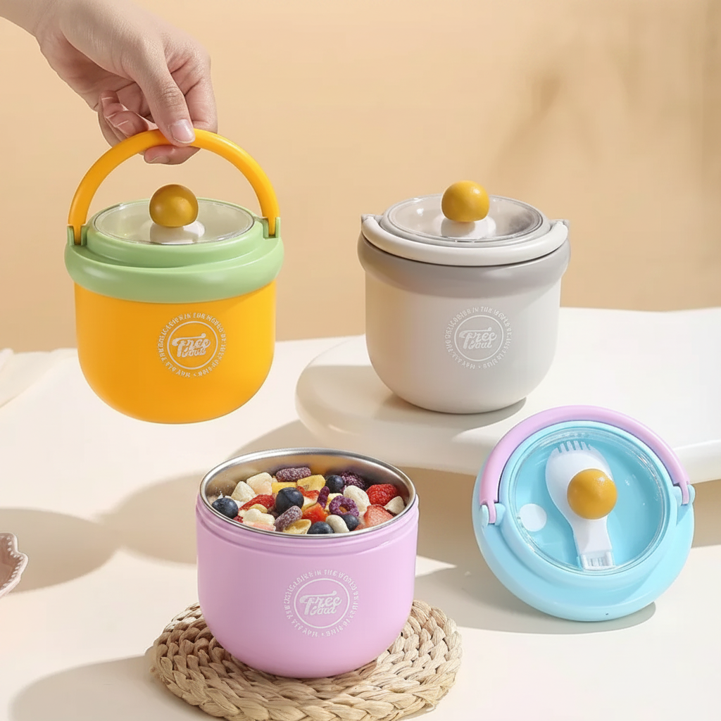 Bol-repas en acier inoxydable posé avec sa cuillère