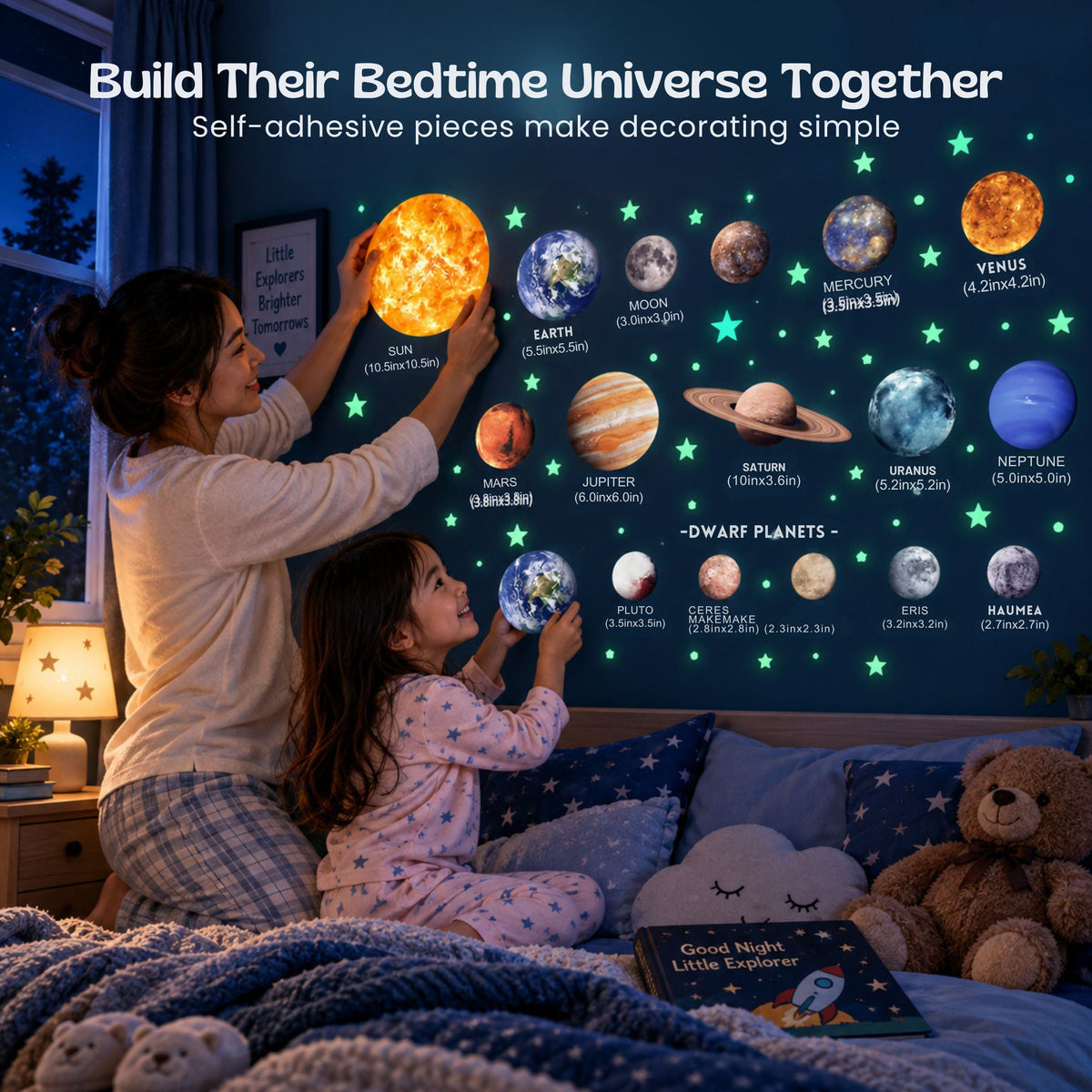 Ensemble d’autocollants espace présenté pour la décoration d’un mur