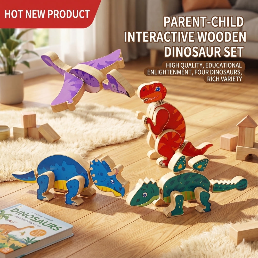 Mains d’enfant réunissant les pièces d’un dinosaure en bois