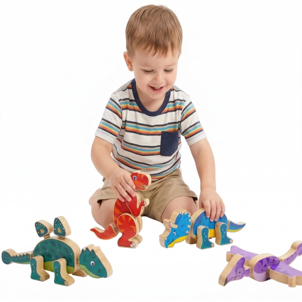 Dinosaure en bois terminé présenté debout