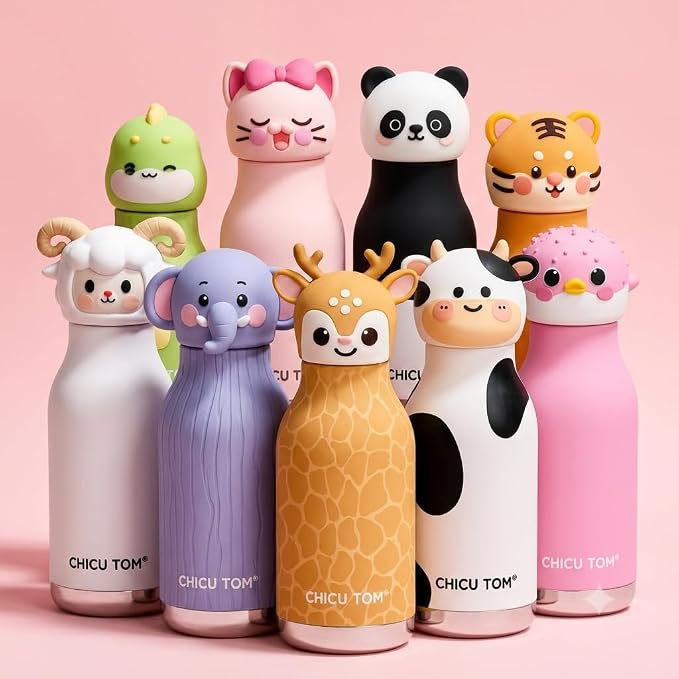 Bouteille thermos pour enfant en acier inoxydable avec motifs d’animaux