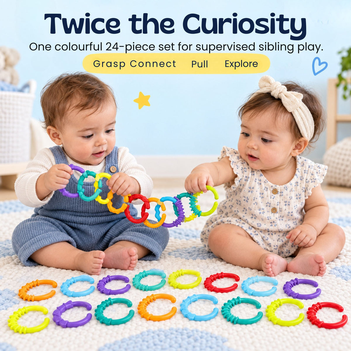 Détail des anneaux sensoriels multicolores pour bébé