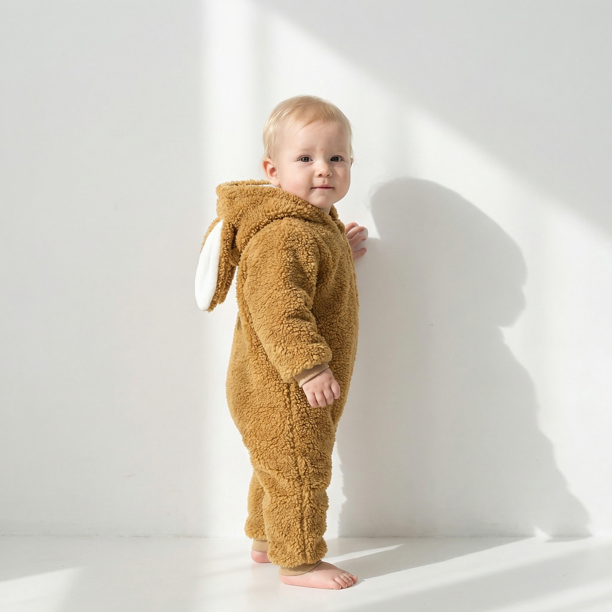 Détail du motif lapin sur la barboteuse pour bébé