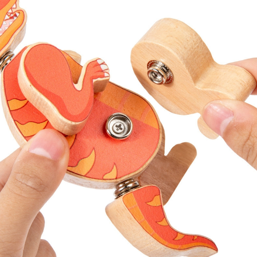 Dinosaures en bois assemblés à partir des pièces du jeu