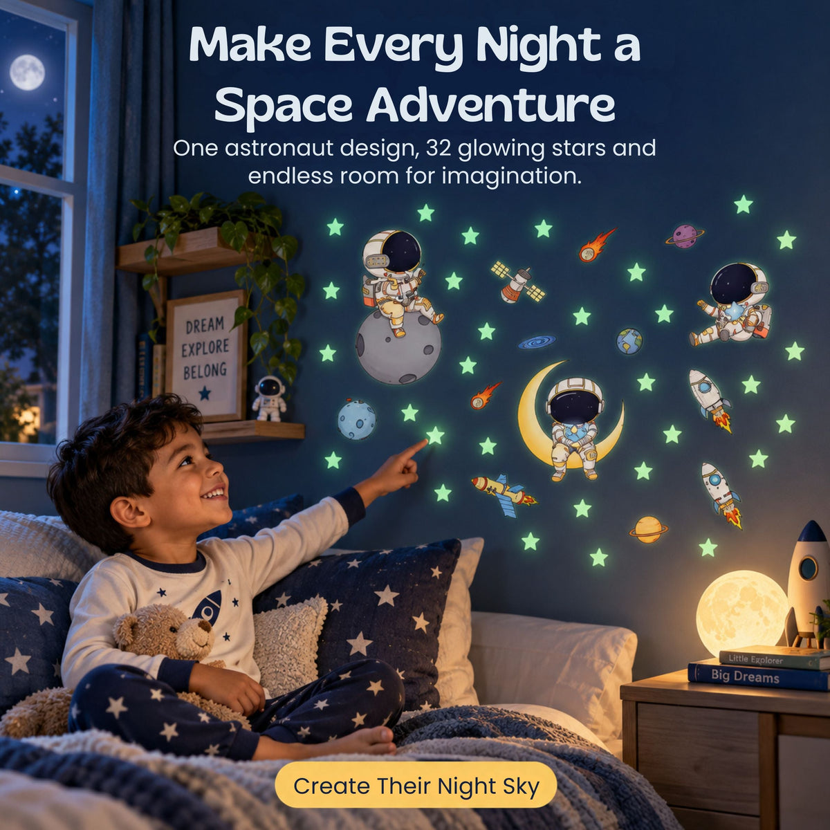 Autocollants muraux phosphorescents sur le thème de l’espace pour une chambre d’enfant
