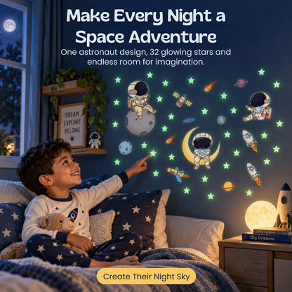 Autocollants muraux phosphorescents sur le thème de l’espace pour une chambre d’enfant