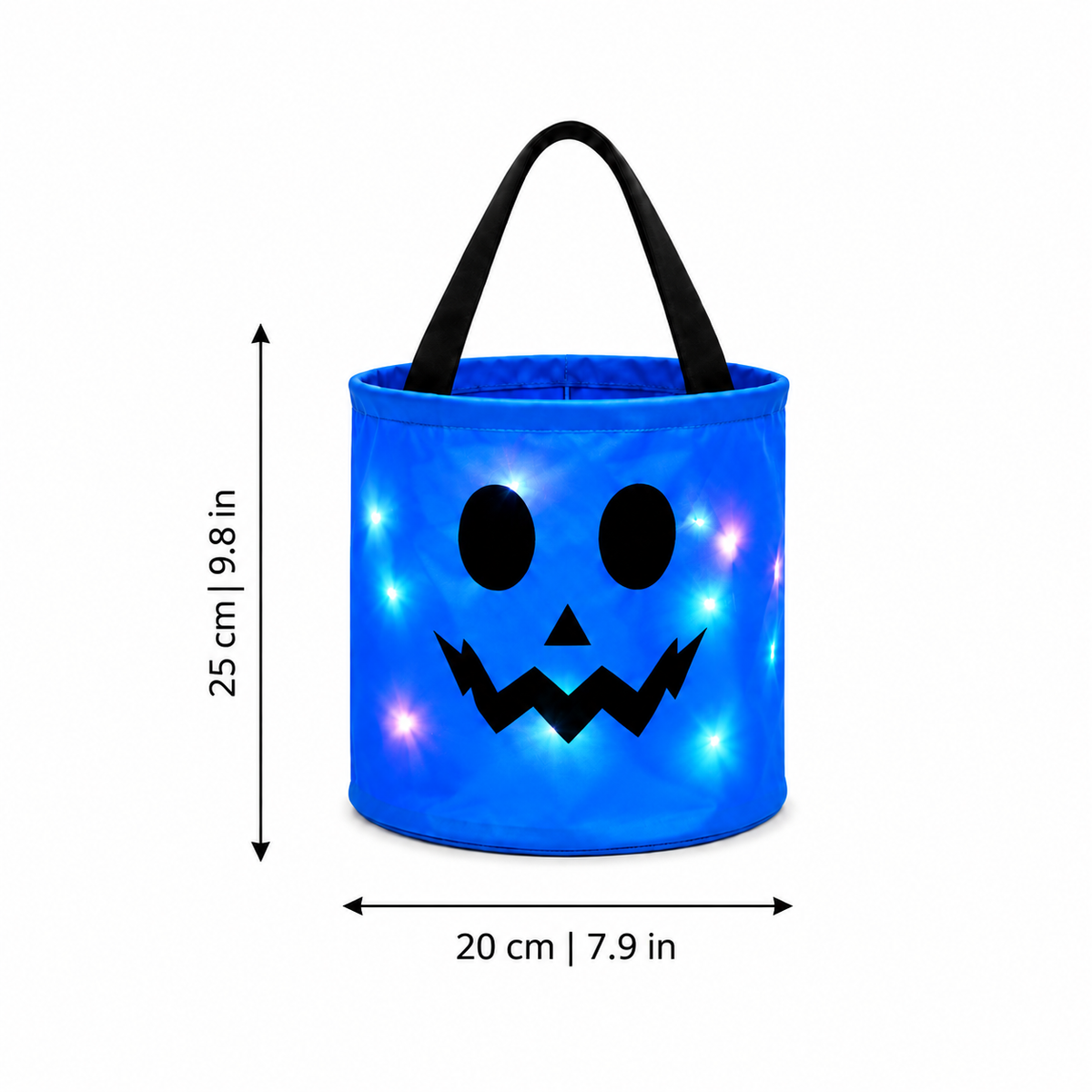 Vue de face du sac fantôme lumineux pour la collecte de friandises