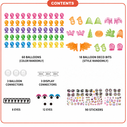 Jeu créatif de ballons présenté avec ses accessoires
