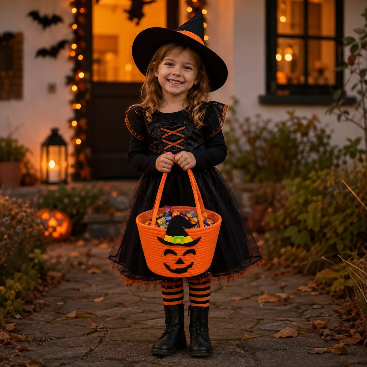 Vue de face du panier d’Halloween avec ses poignées solides