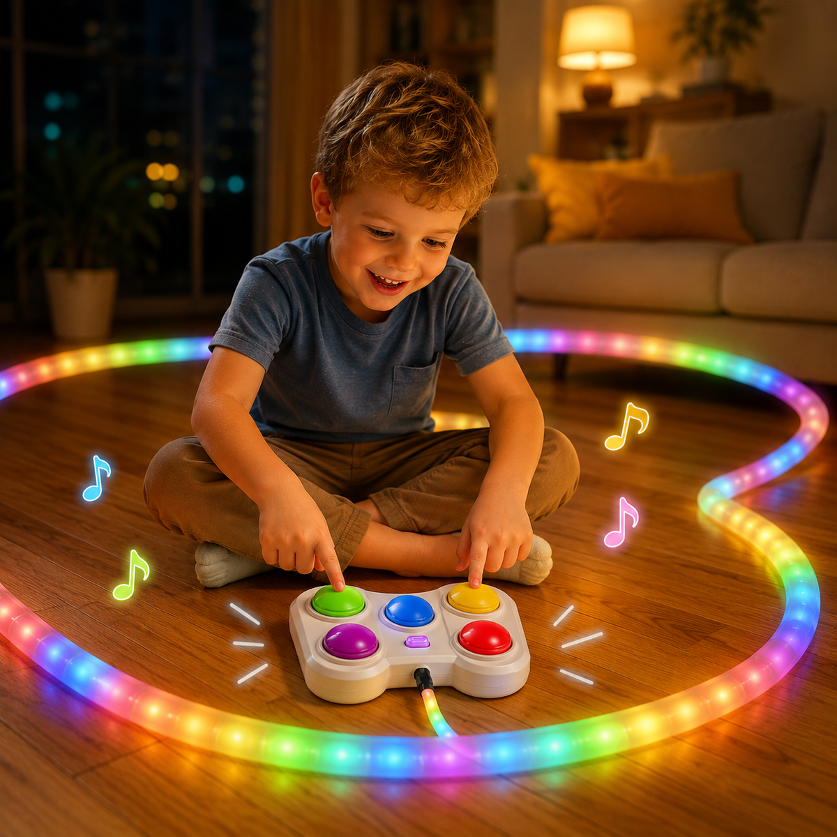 Vue de face du jeu à boutons lumineux