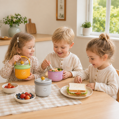 Bol-repas ouvert montrant son intérieur et sa cuillère