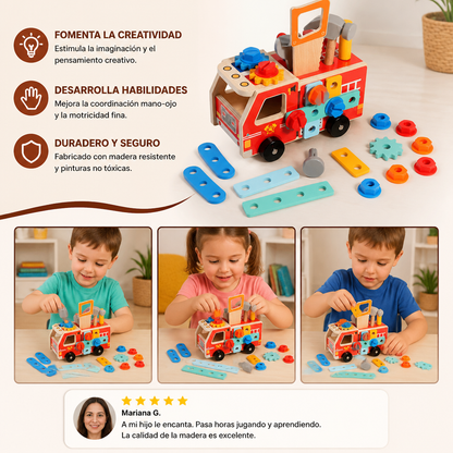 Boîte à outils et accessoires du camion de pompiers Montessori
