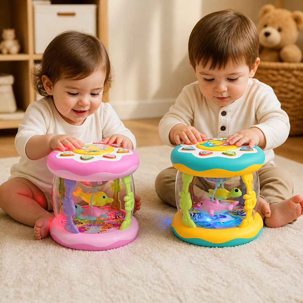 Jouet musical Montessori interactif avec lumières présenté de face