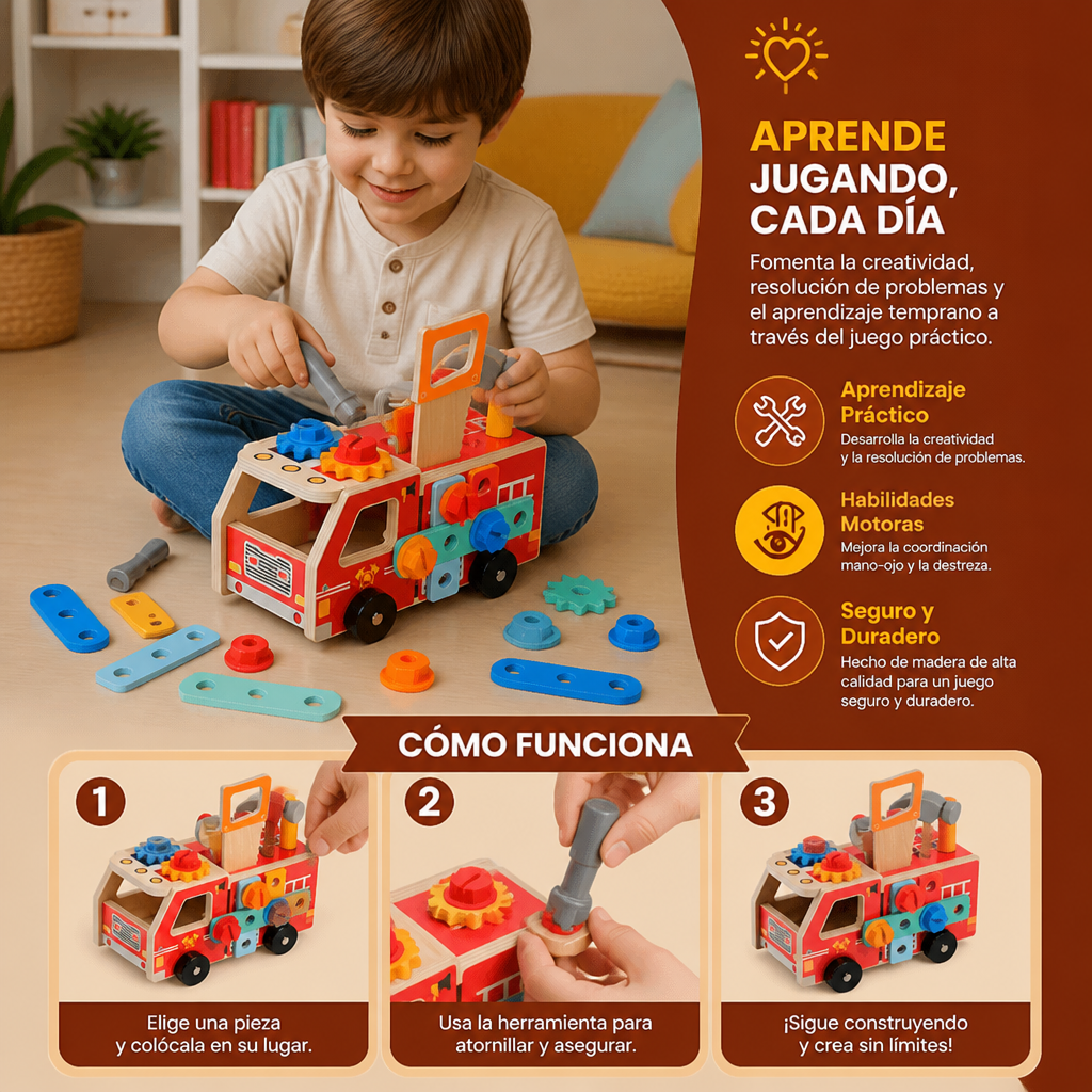 Ensemble de jeu en bois pour assembler un camion de pompiers