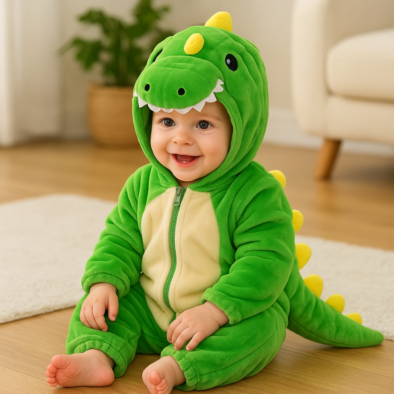 Combinaison polaire pour tout-petit à motif dinosaure, vue de face.