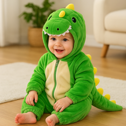 Combinaison polaire pour tout-petit à motif dinosaure, vue de face.