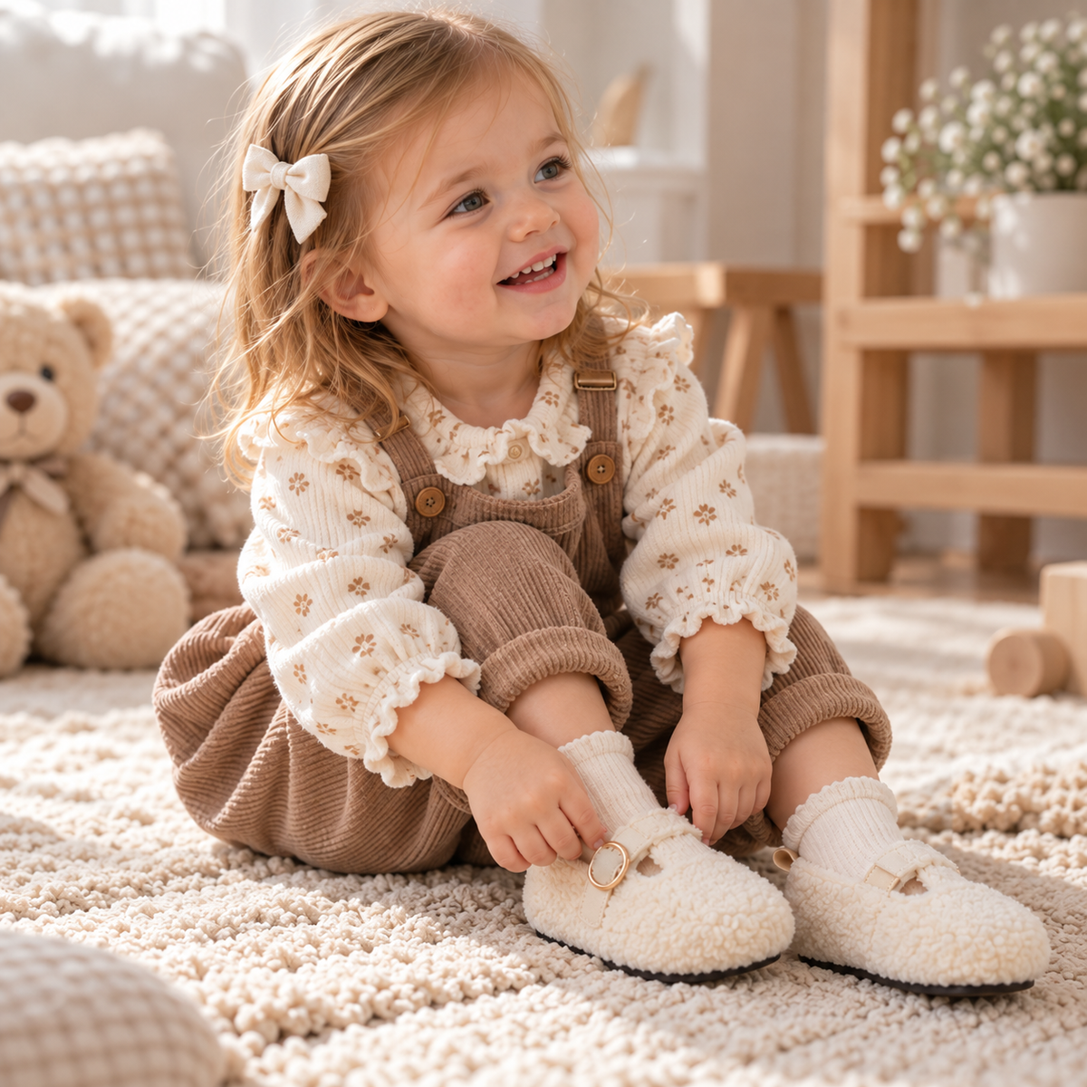 Chaussures d’hiver pour enfant doublées en peluche, vue de face