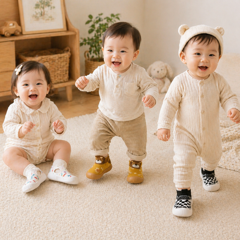 Chaussons chaussettes bébé portés pour les déplacements à l’intérieur