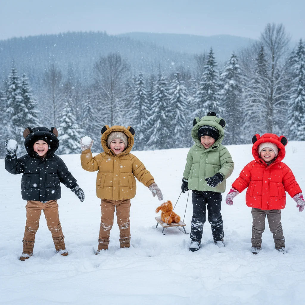 Manteau d’hiver matelassé pour enfant avec capuchon à oreilles d’animal