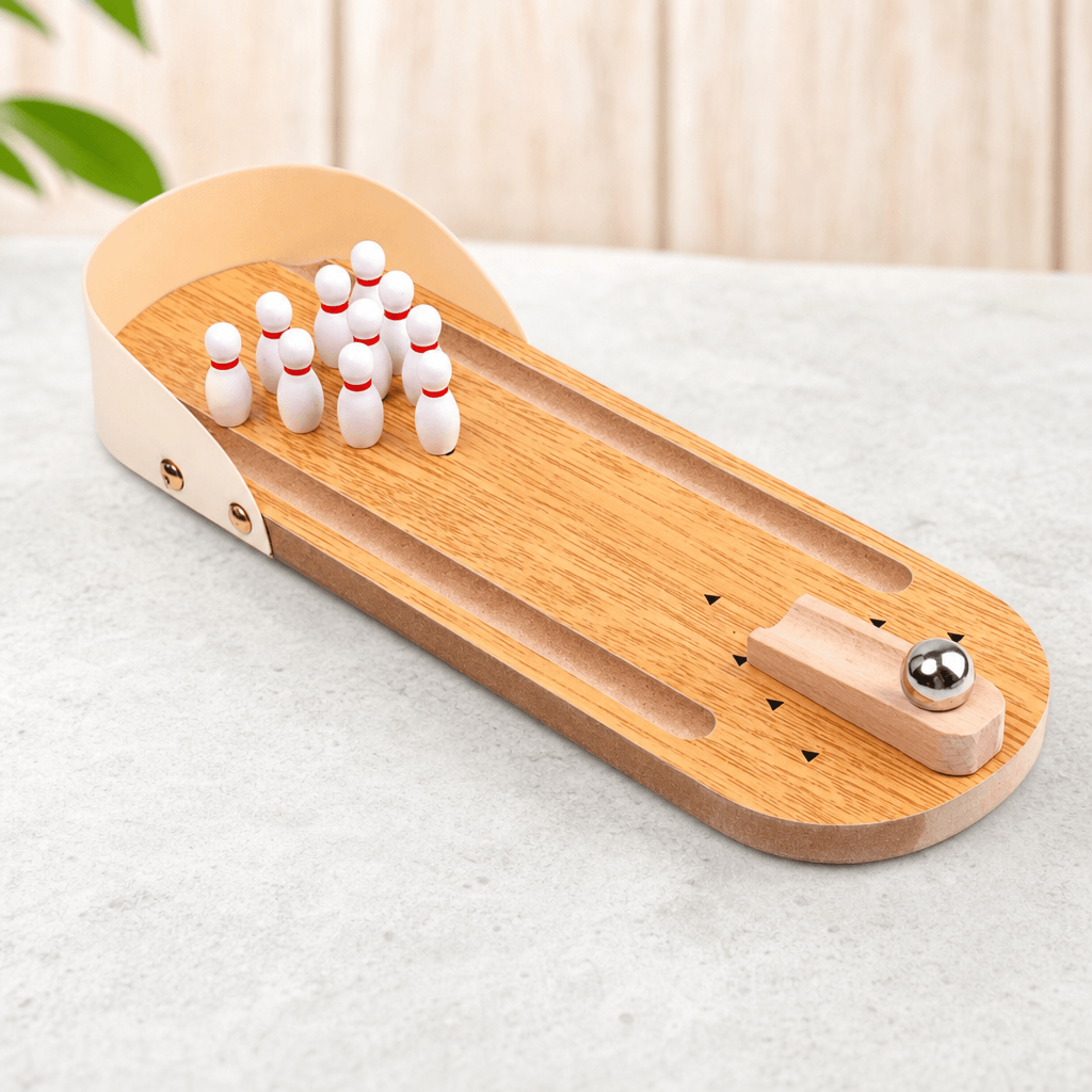 Jeu de mini bowling en bois pour enfants avec quilles et boule