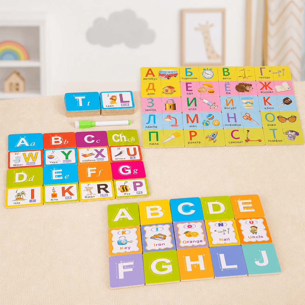 Tableau de traçage des lettres pour enfants présenté de face