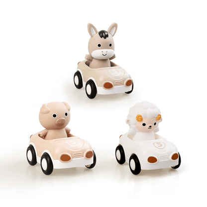 Ensemble De 3 Voitures Jouets Animaux En Silicone - Enfant Joyeux