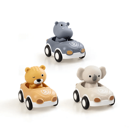 Ensemble De 3 Voitures Jouets Animaux En Silicone - Enfant Joyeux