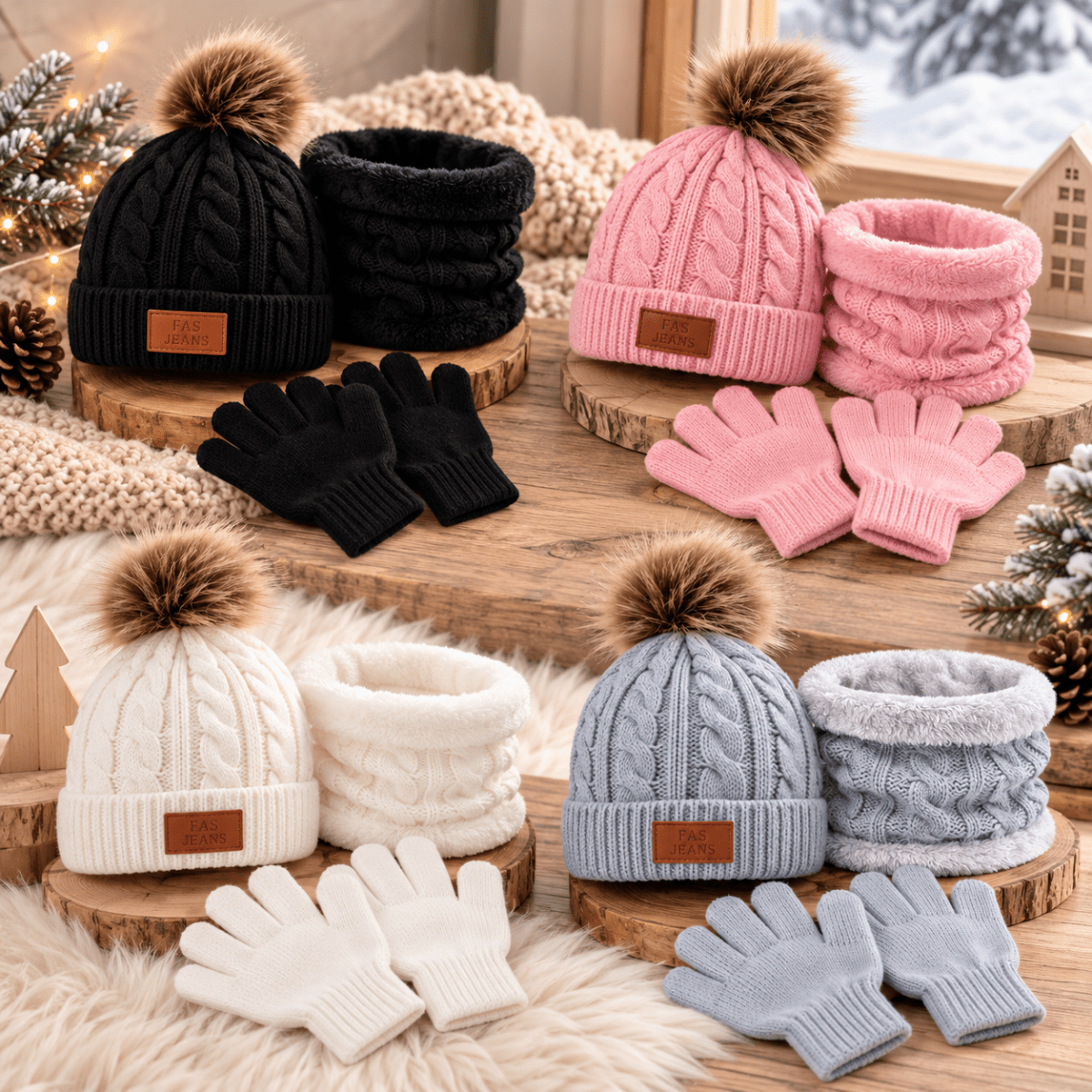 Ensemble D’hiver Pour Enfant Avec Tuque Foulard Et Mitaines - Enfant Joyeux