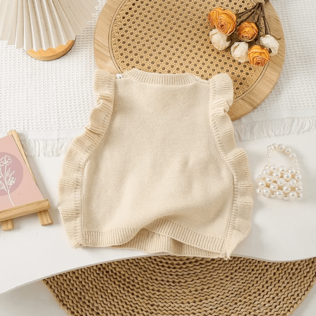Gilet Tricoté Sans Manches Pour Fille À Fleurs - Enfant Joyeux