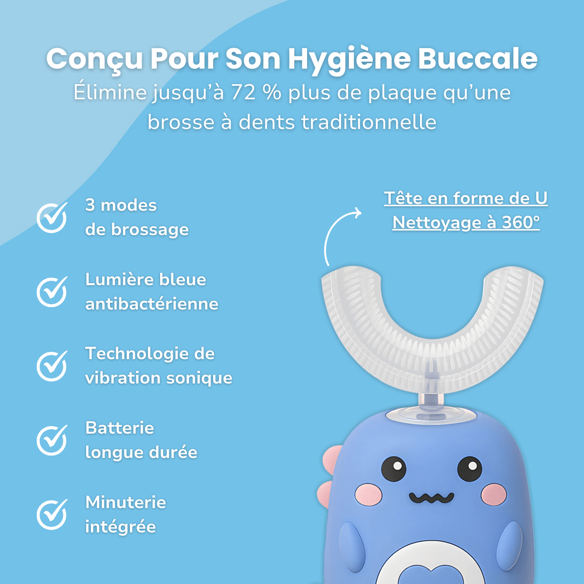 SuperDino™ | Brosse à Dents Électrique - Enfant Joyeux
