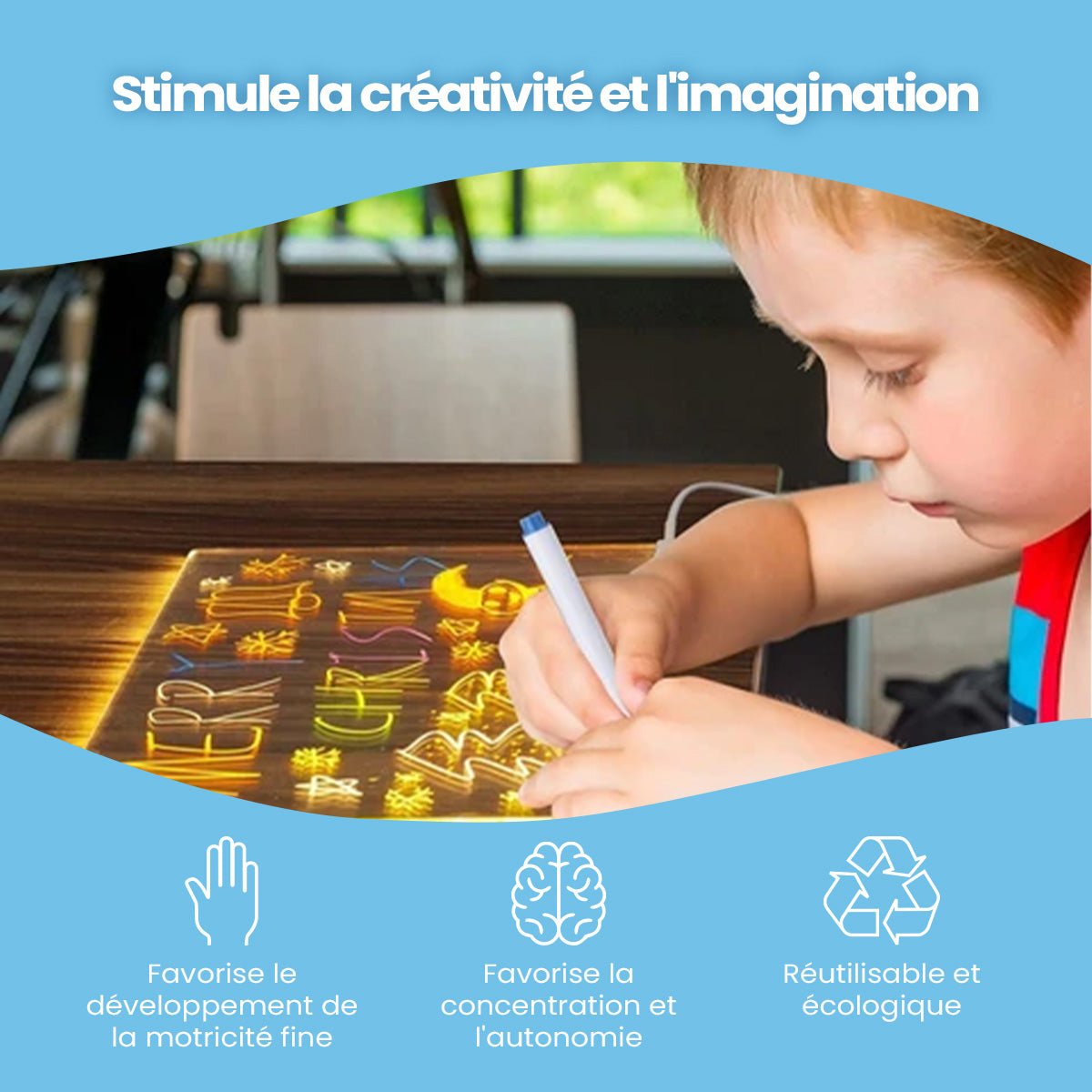 Tableau de dessin lumineux à DEL - Enfant Joyeux