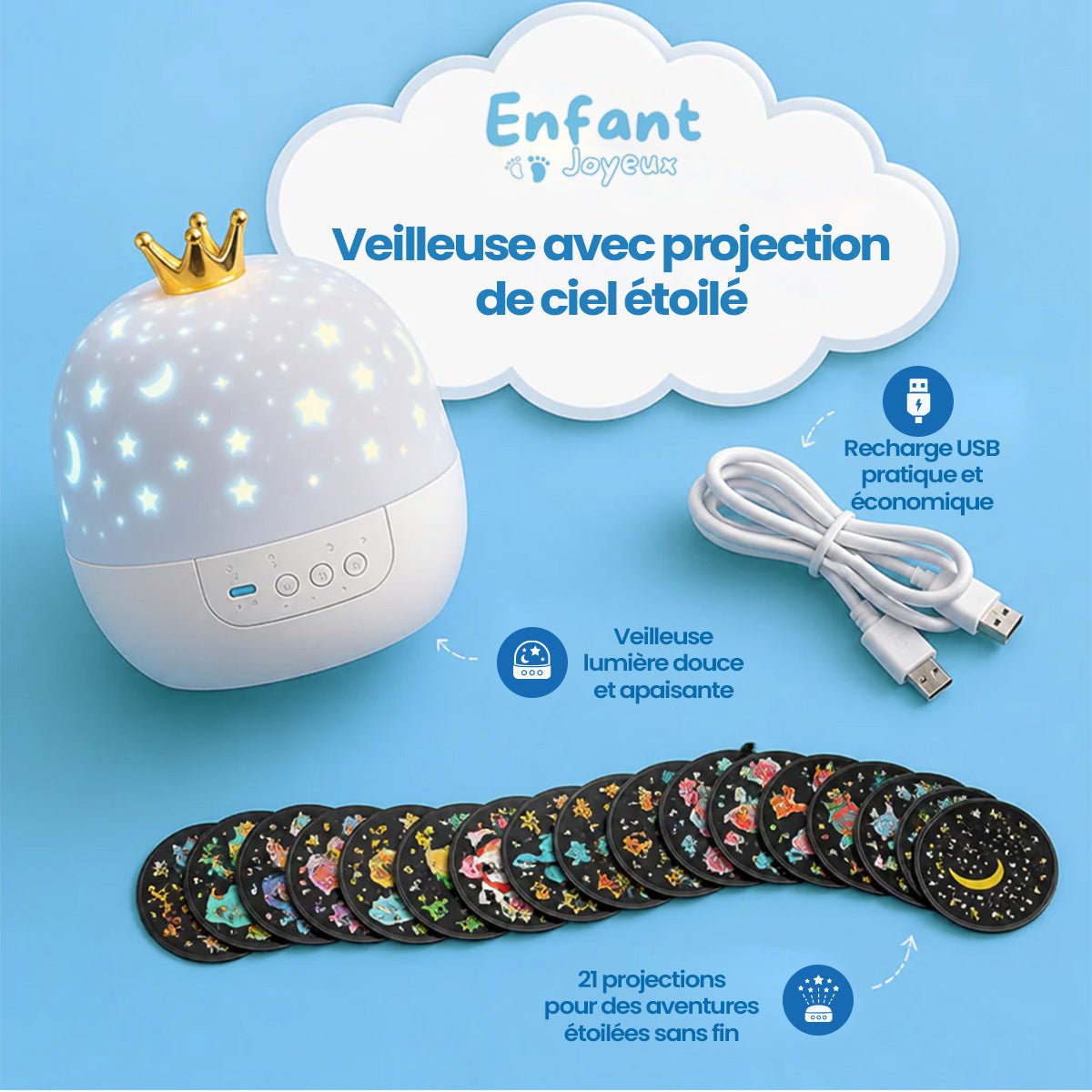 Veilleuse avec projection de ciel étoilé - Enfant Joyeux