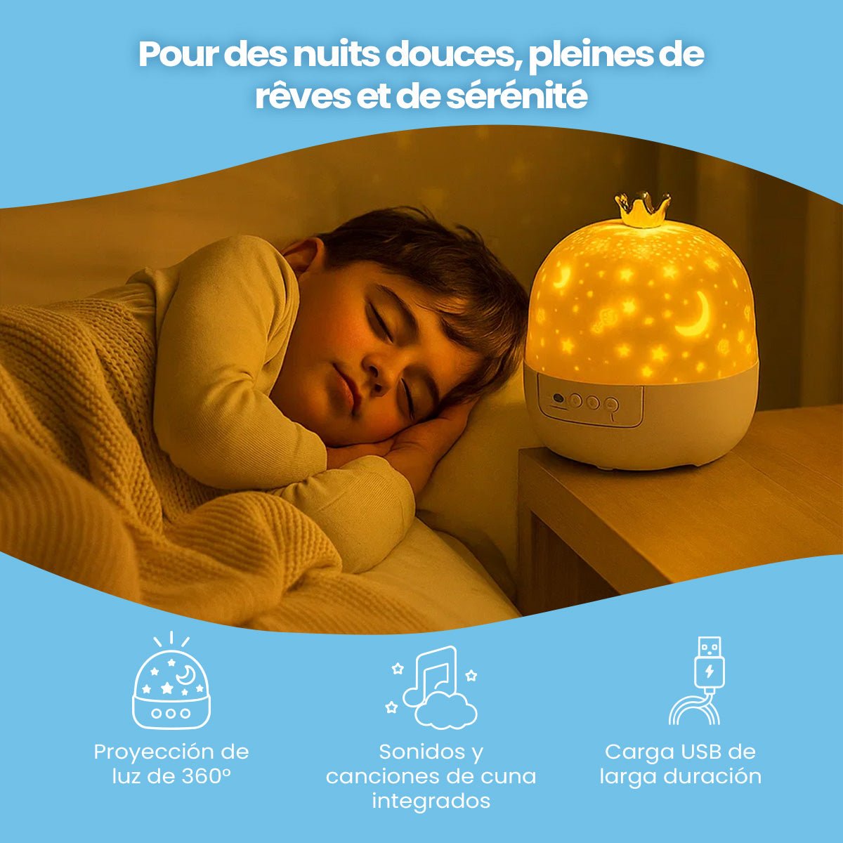 Veilleuse avec projection de ciel étoilé - Enfant Joyeux